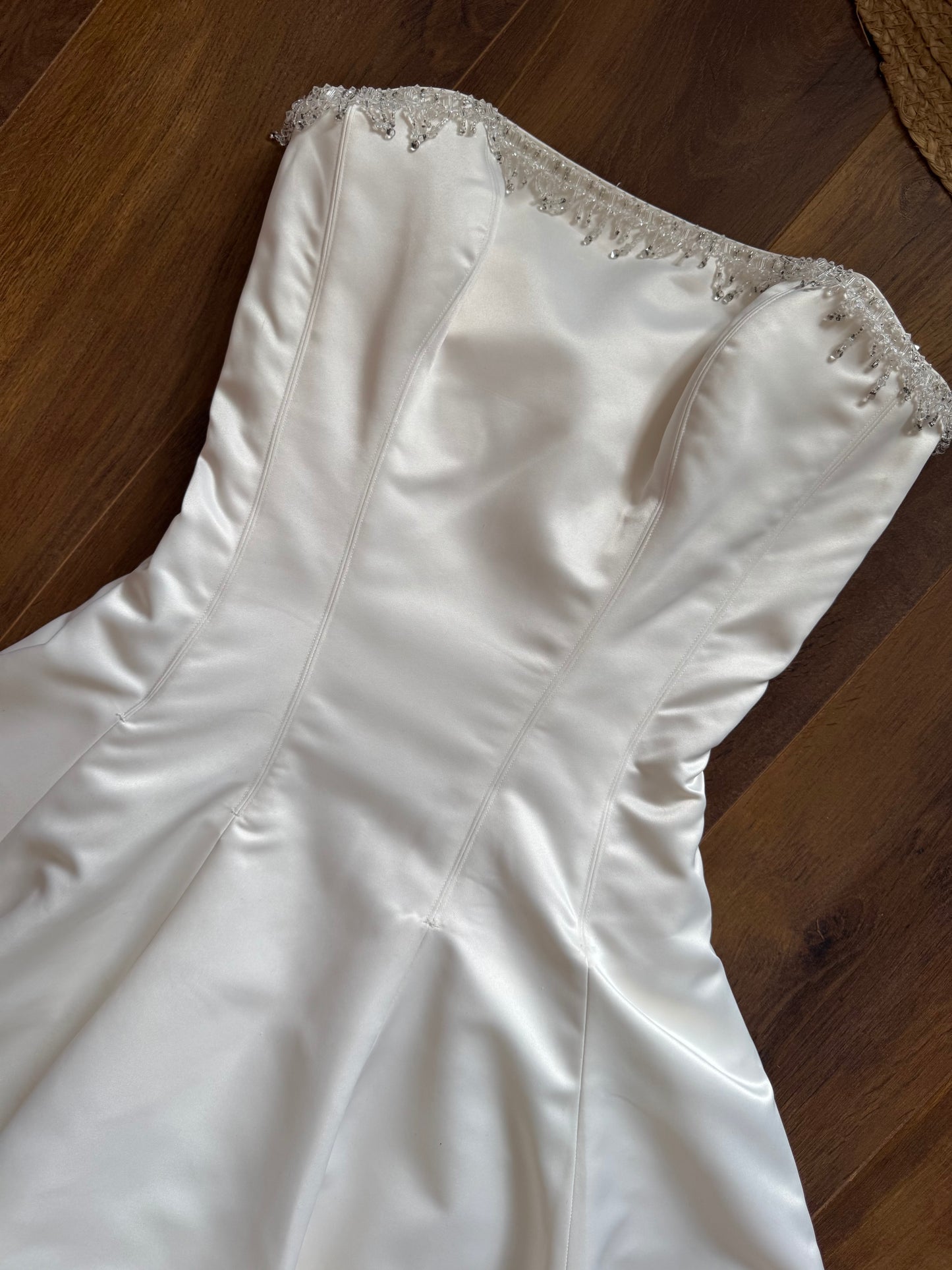 Maggie Sottero Couture blush white strapless wedding dress uk 12-14