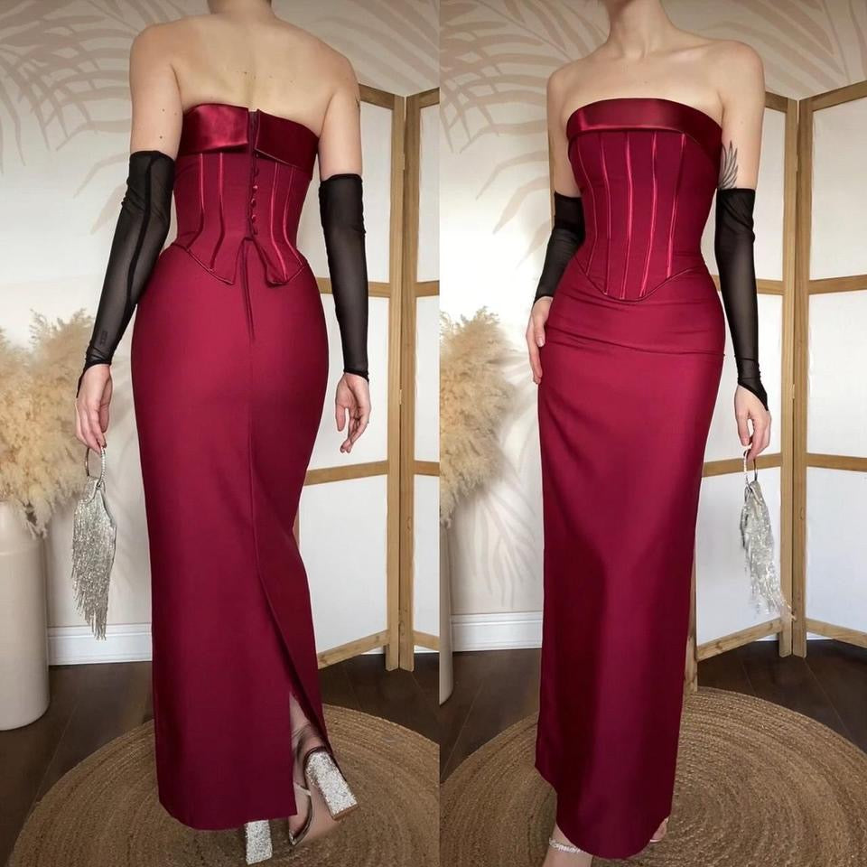 Margaret Lee burgundy strapless evening dress uk 8