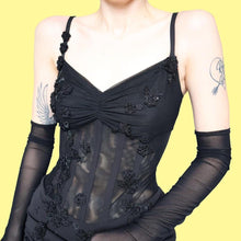 Load image into Gallery viewer, Black Dusk stretch sheer waist evening dress UK 14
