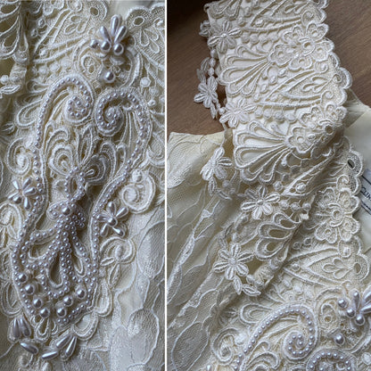 Scott McClintock petite ivory lace cold shoulder wedding dress uk 10-12
