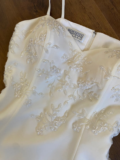 90s ivory beaded a-line wedding dress & shawl uk 6-8