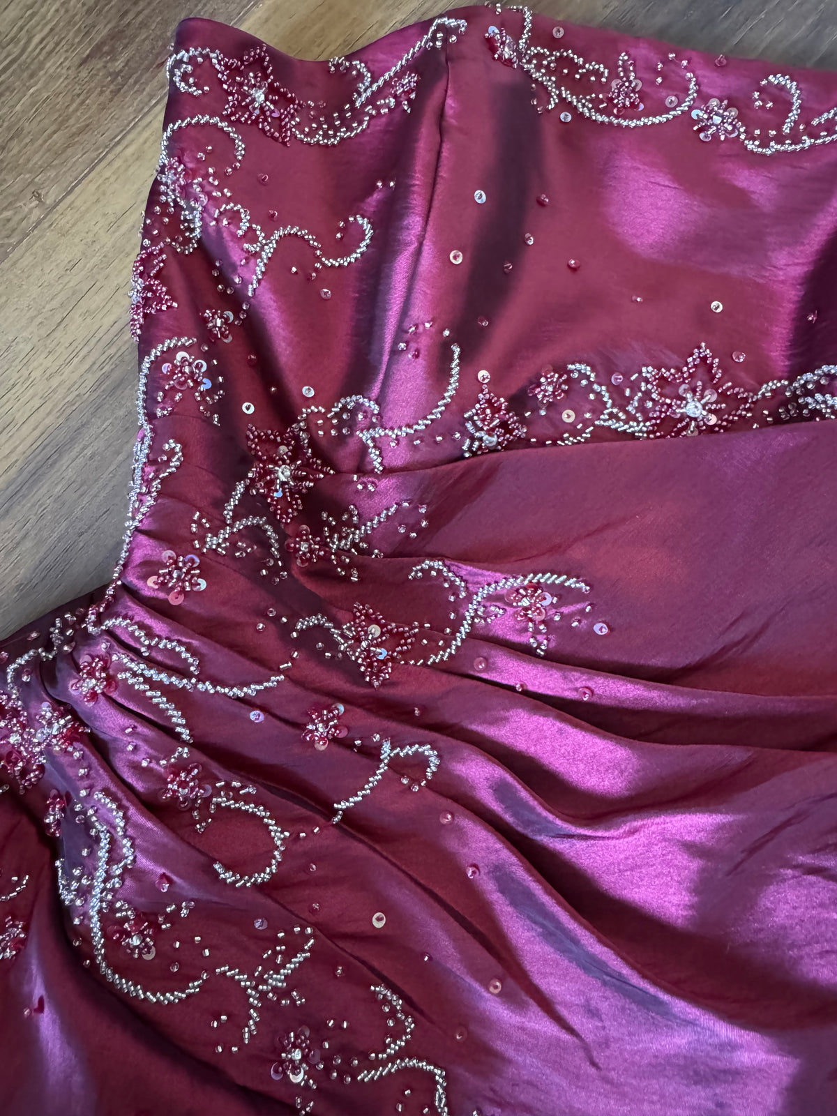 Red taffeta strapless a-line prom dress uk 10