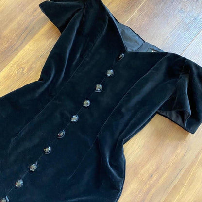 Debut cold shoulder black velvet evening dress & shawl uk 12