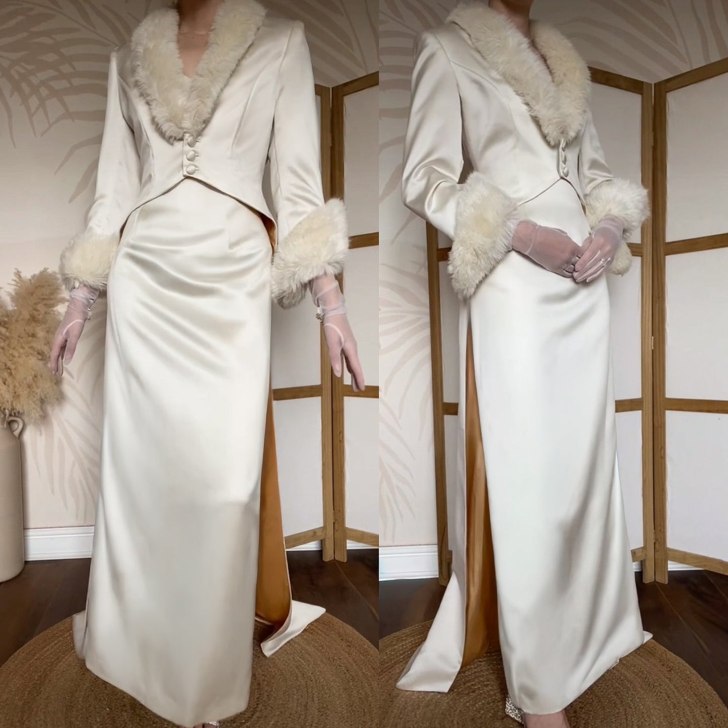 Ellis ivory 2-piece wedding dress & coat set uk 12