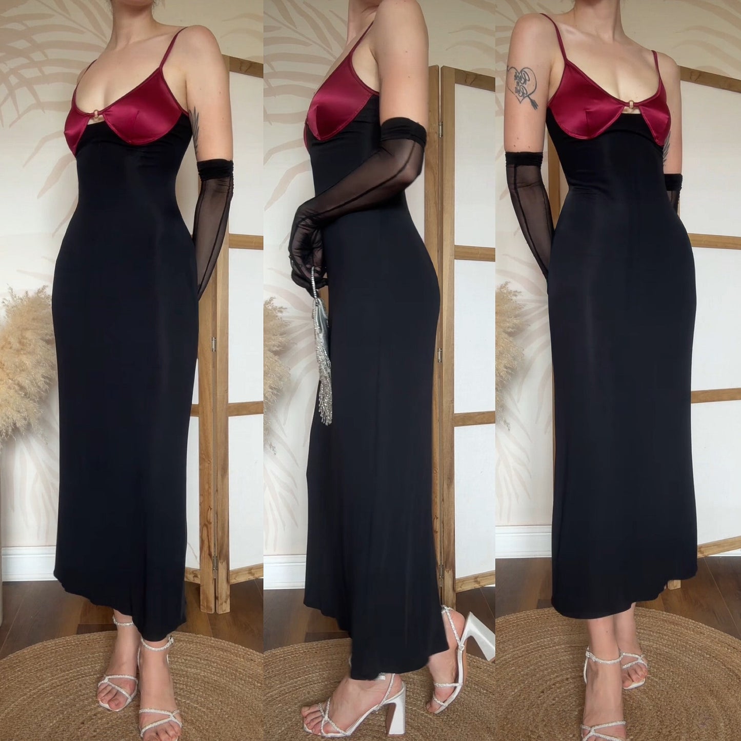 Black & pink stretch bodycon dress uk 10