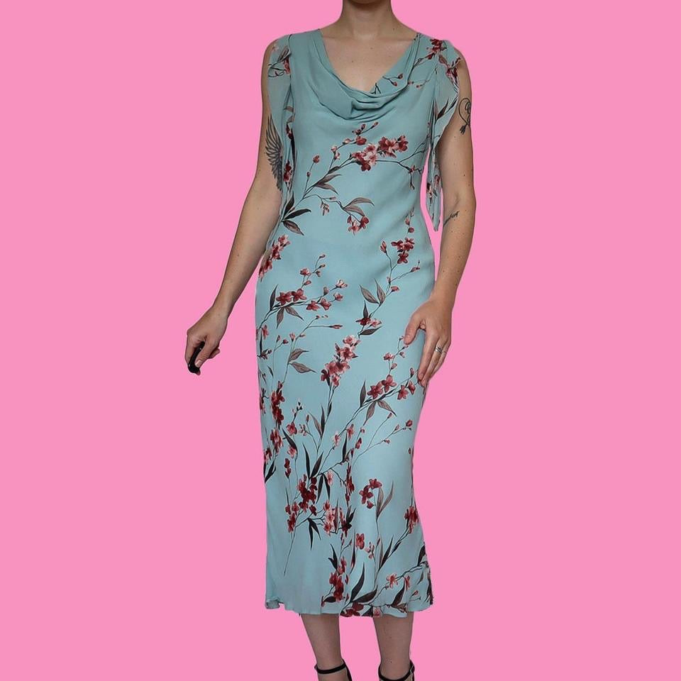 Blue floral evening slip dress size UK  12