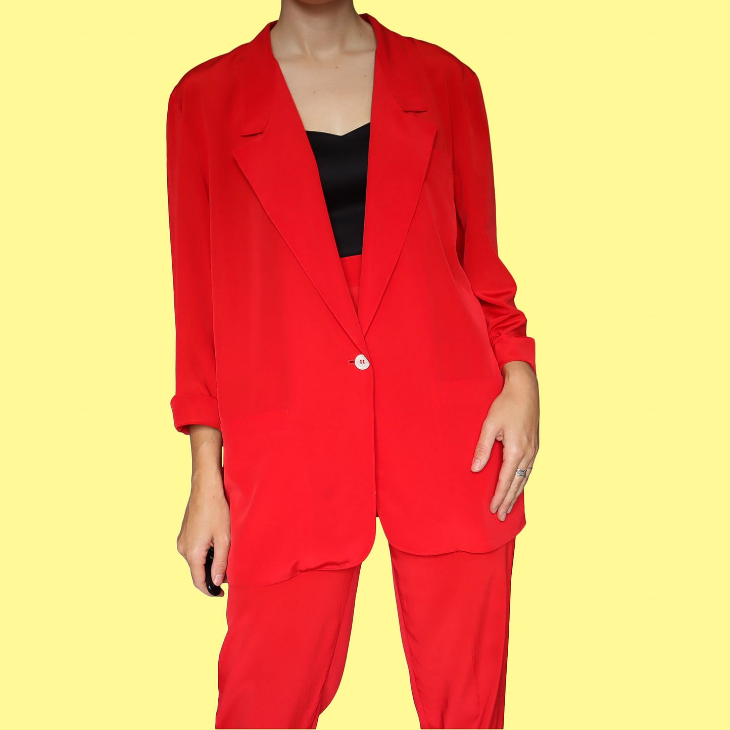 Red relaxed 2 piece trouser suit UK 6-8