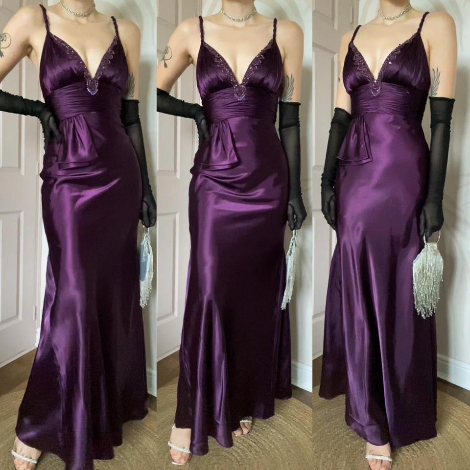 Purple satin Dave & Johnny evening dress UK 8