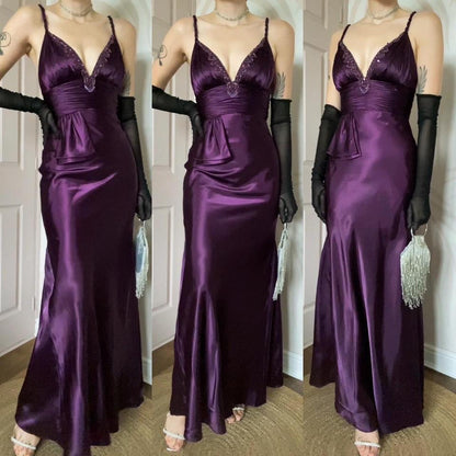 Purple satin Dave & Johnny evening dress UK 8