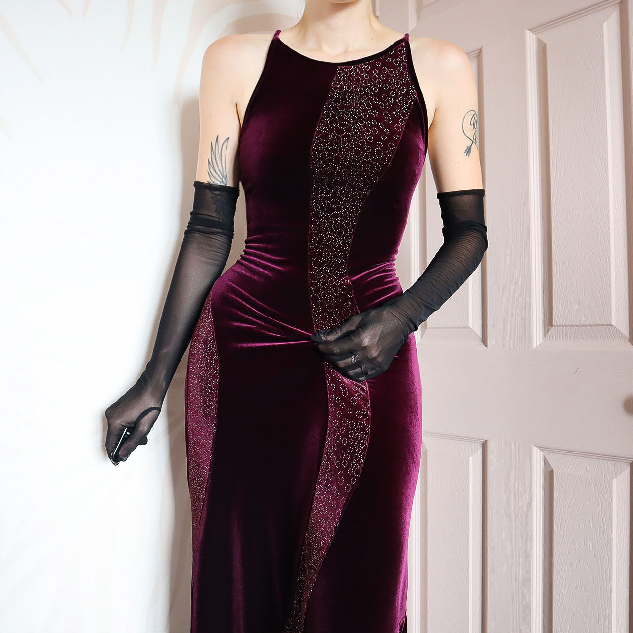 Dark purple stretch glittery evening dress UK 12