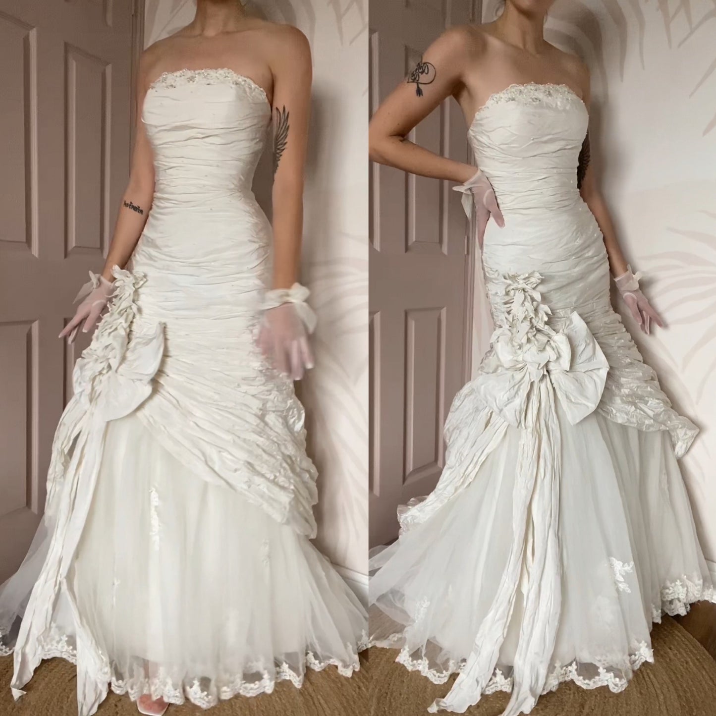 Ian Stuart ivory strapless fit & flare wedding dress UK 10-12