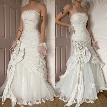Ian Stuart ivory strapless fit & flare wedding dress UK 10-12