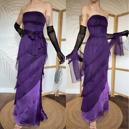 Niki Livas purple strapless layered evening dress uk 12