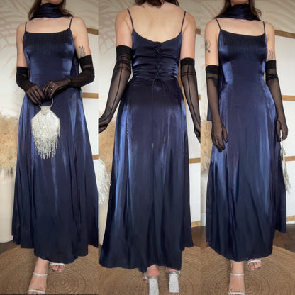 Navy Debut a-line beaded dress & shawl uk 12