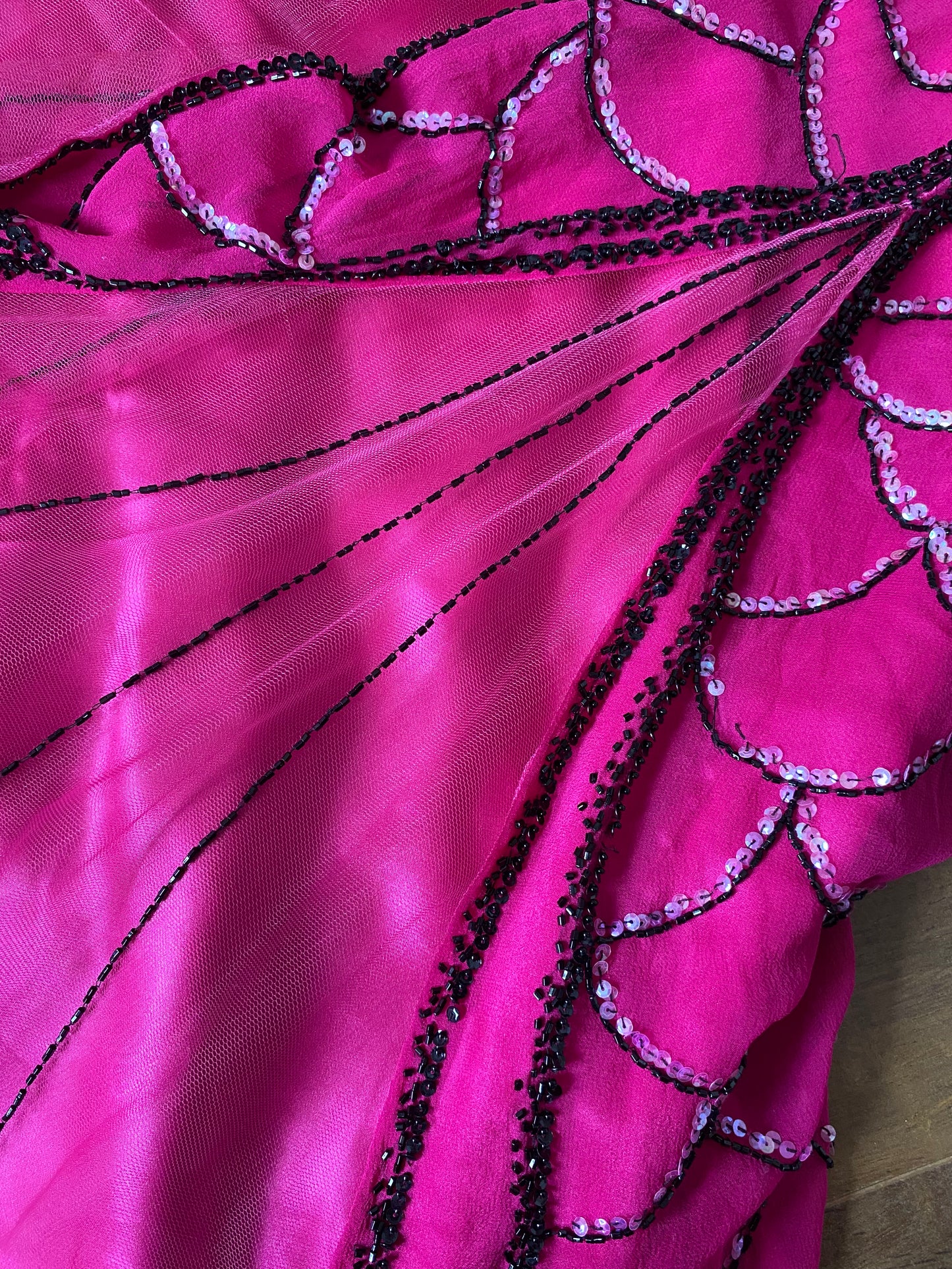 Pink 100% silk bead & sequin mermaid evening dress uk 10