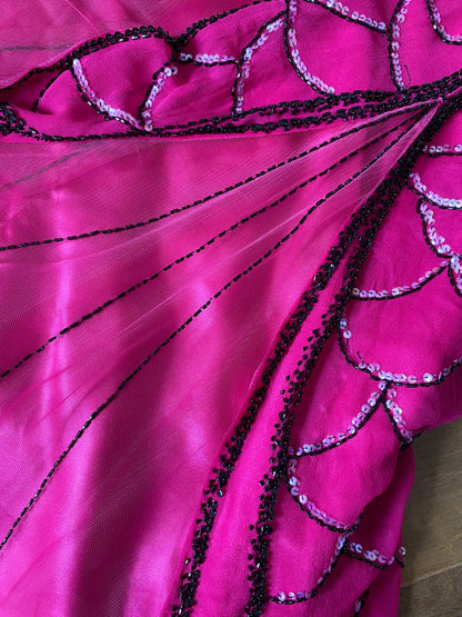 Pink 100% silk bead & sequin mermaid evening dress uk 10