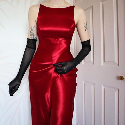 Red satin petite evening dress UK 8 & UK 10