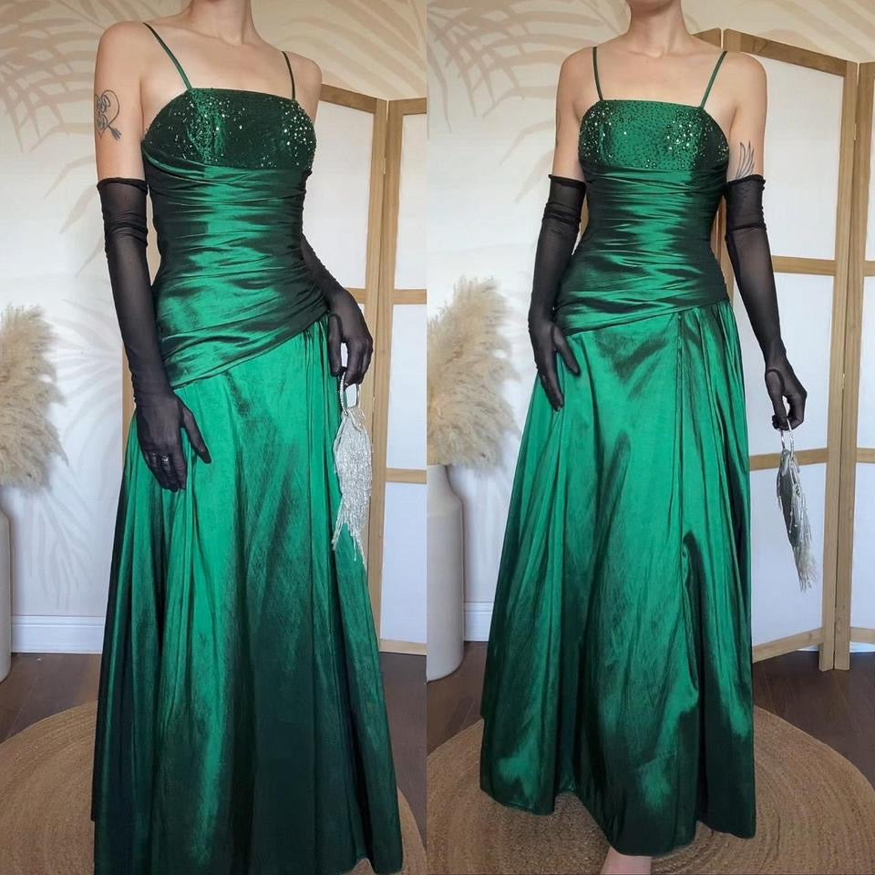 Emerald green taffeta prom dress & shawl uk 10