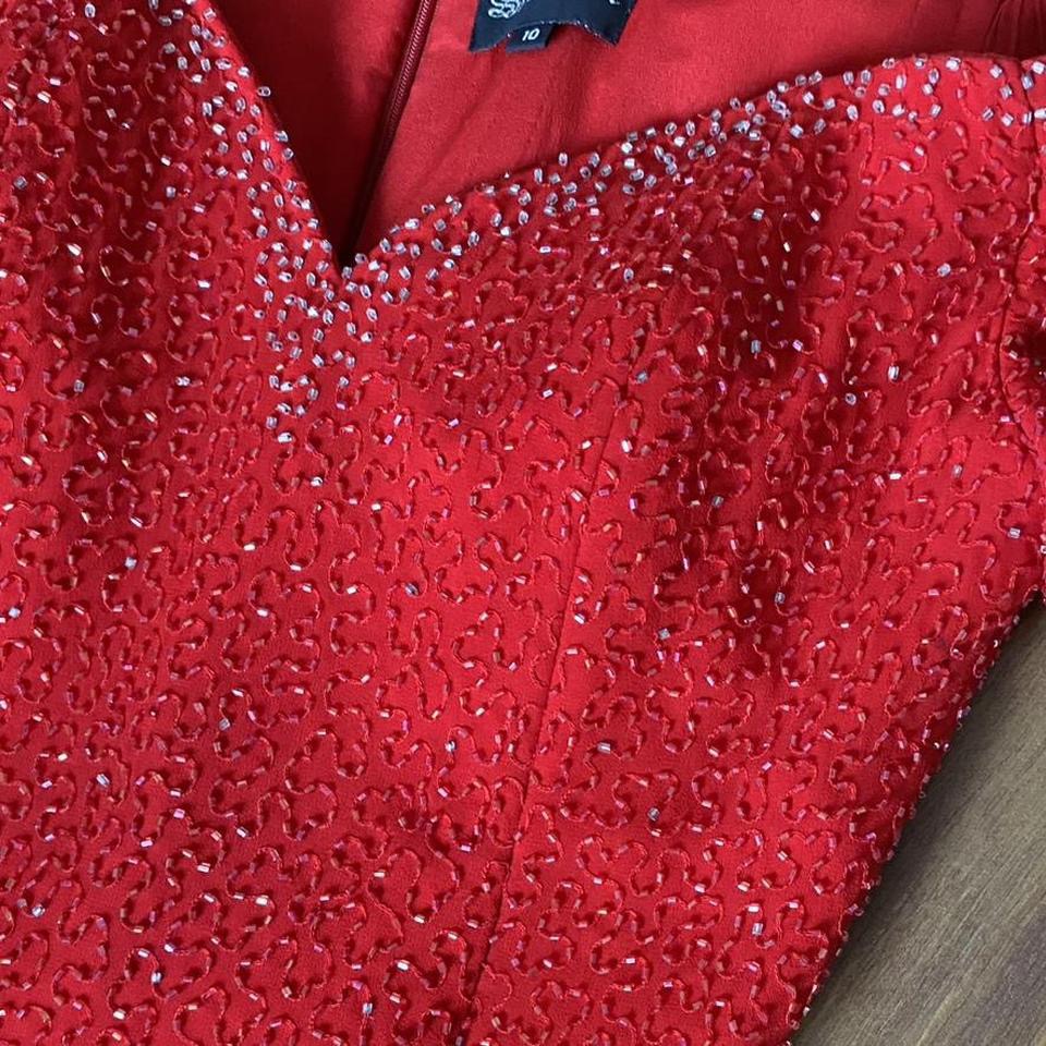 Red 100% silk beaded off the shoulder gown & shawl uk 10