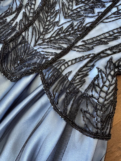 Christine Elizabeth blue & black a-line evening dress uk 10-12