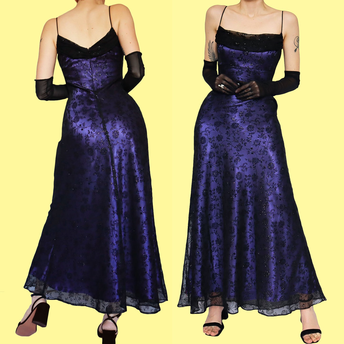 Purple glittery floral evening gown UK 14