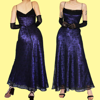 Purple glittery floral evening gown UK 14