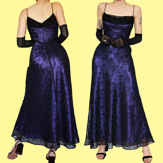 Purple glittery floral evening gown UK 14