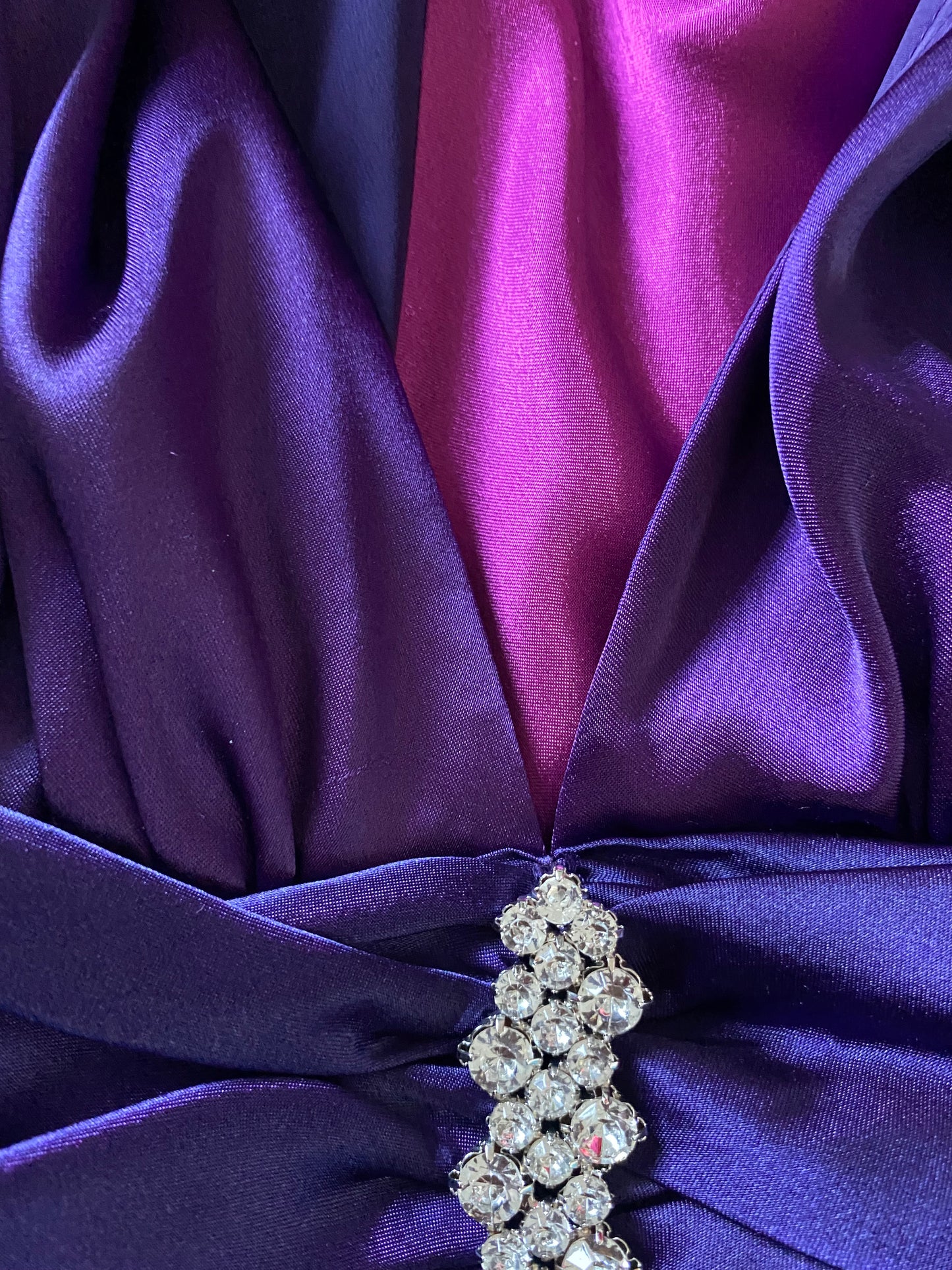 Purple & pink satin evening gown UK 8