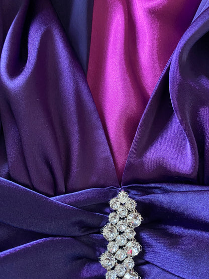 Purple & pink satin evening gown UK 8