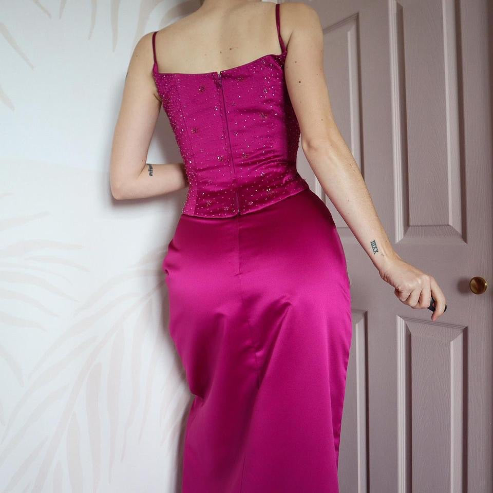 Hilary Morgan fuchsia pink 2 piece evening set UK 12