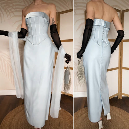 Margaret Lee ice blue strapless evening dress & shawl uk 12