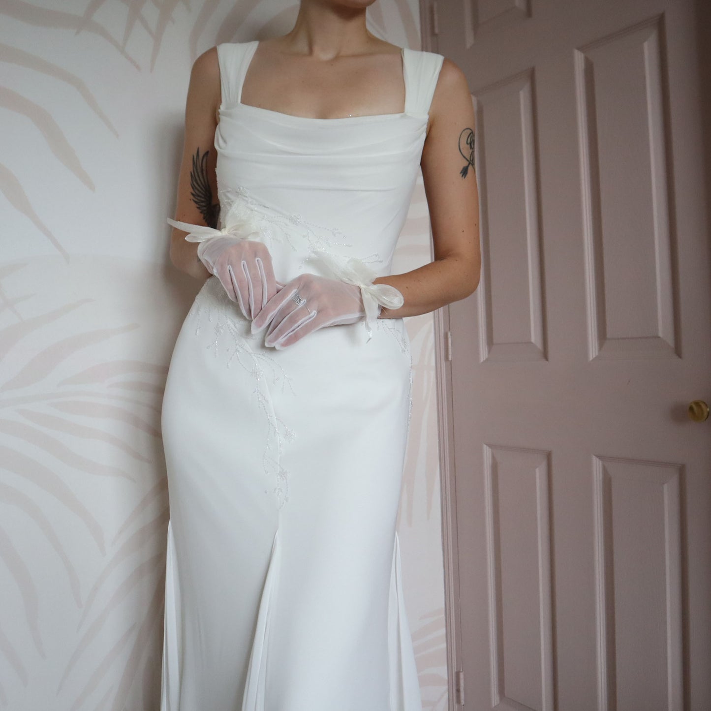 White Victoria Jane chiffon wedding dress UK 12