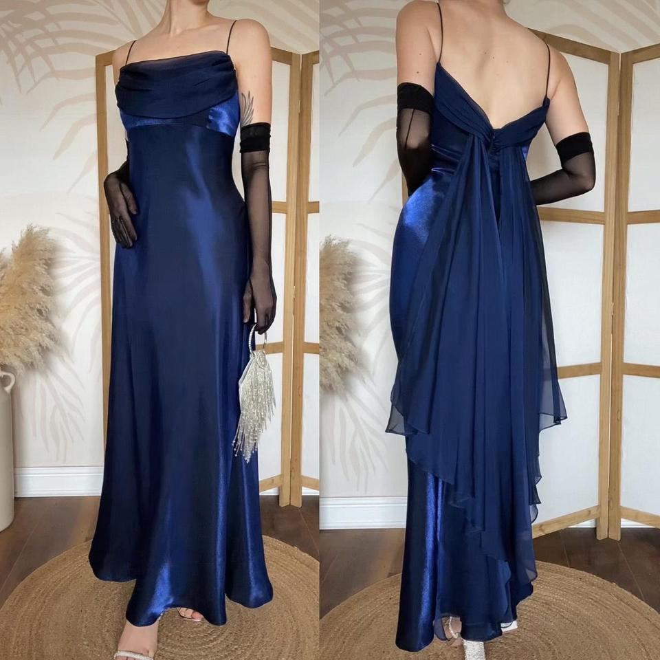 Navy silky evening dress uk 14-16