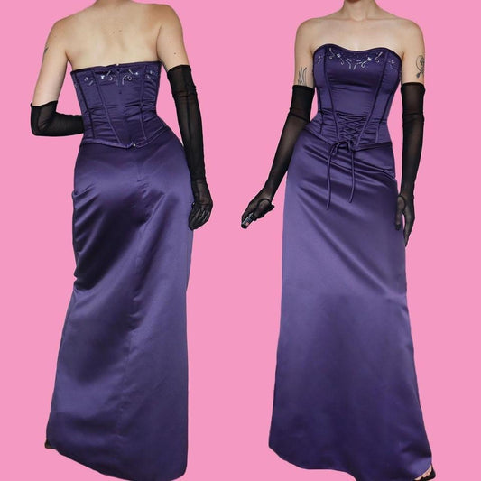 Hilary Morgan purple 2 piece corset & skirt set UK 10