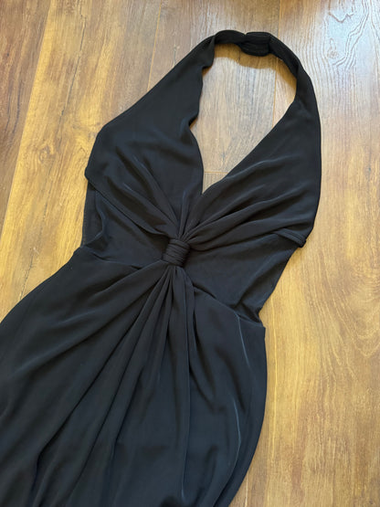 Tadashi black stretch halter-neck evening dress uk 8-10