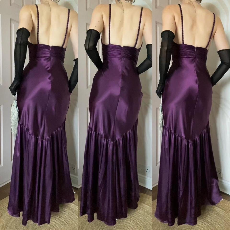Purple satin Dave & Johnny evening dress UK 8
