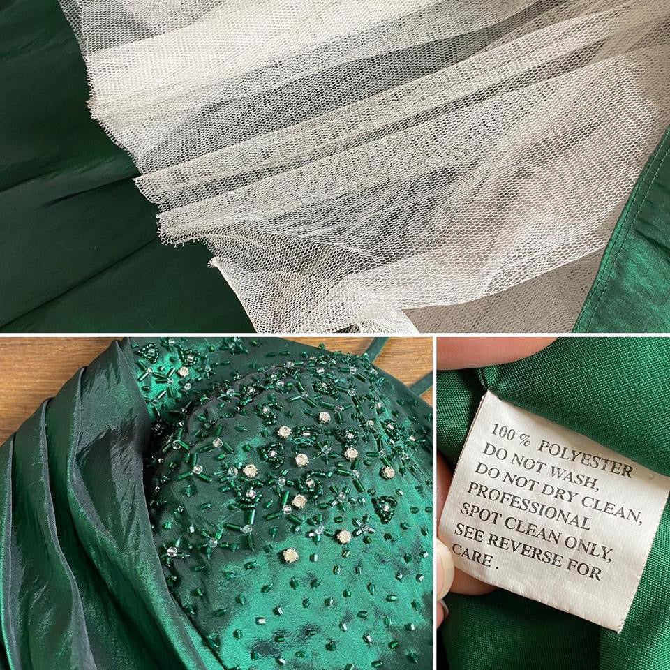 Emerald green taffeta prom dress & shawl uk 10