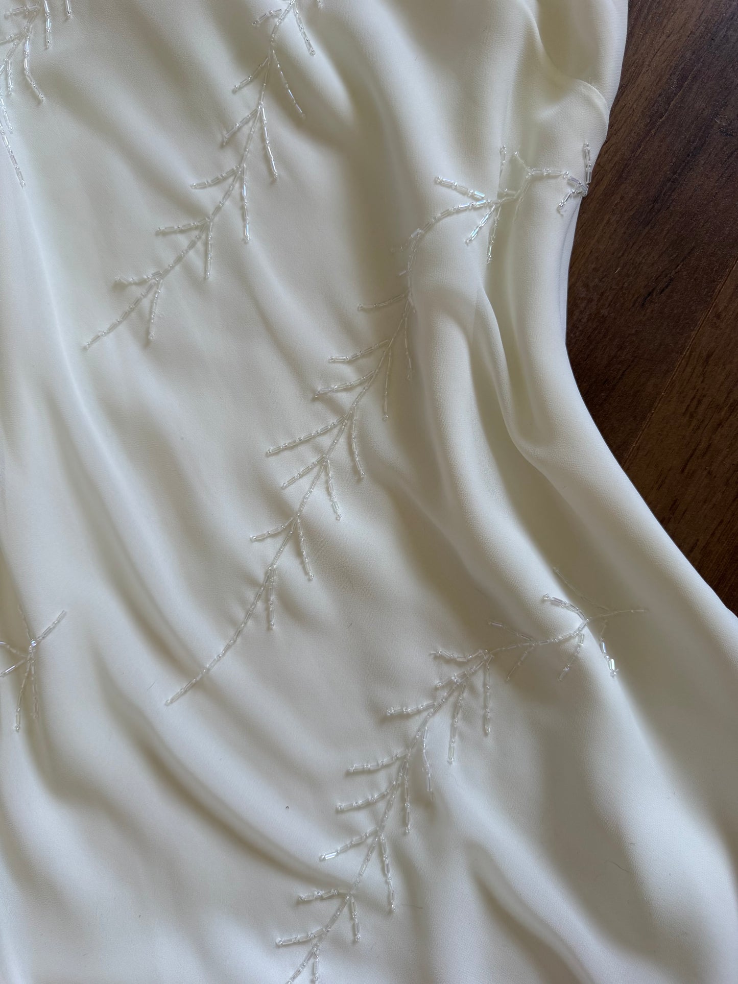 Ivory chiffon beaded wedding dress uk 14