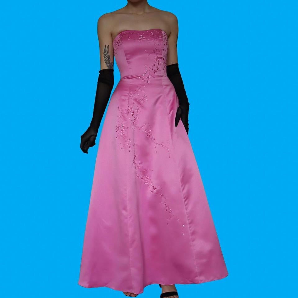 Hilary Morgan pink strapless a-line gown UK 10-12