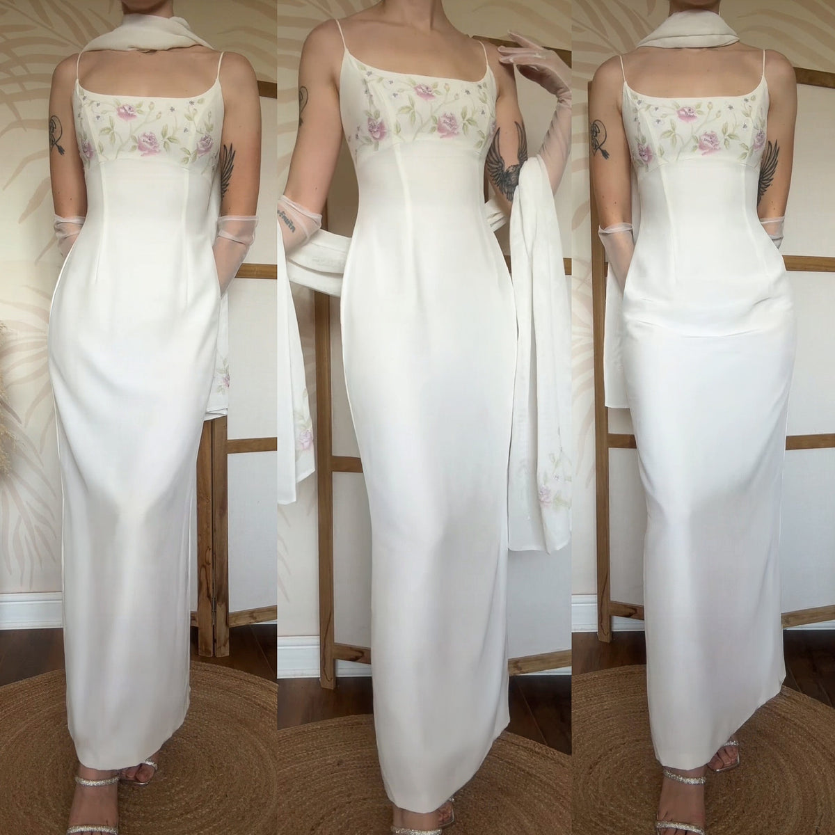 Elegant ivory wedding dress & shawl uk 10-12