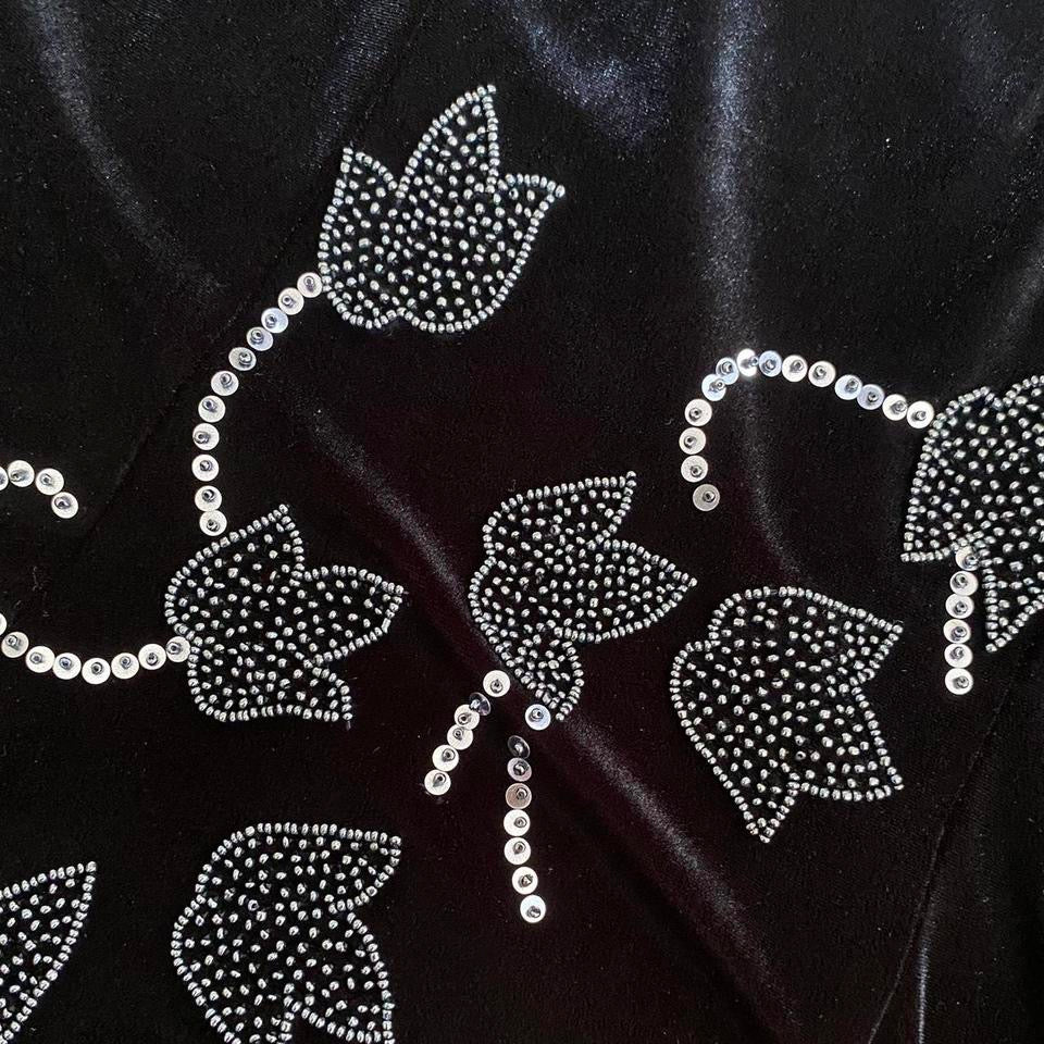 Black stretch velvet Dusk beaded dress UK 12