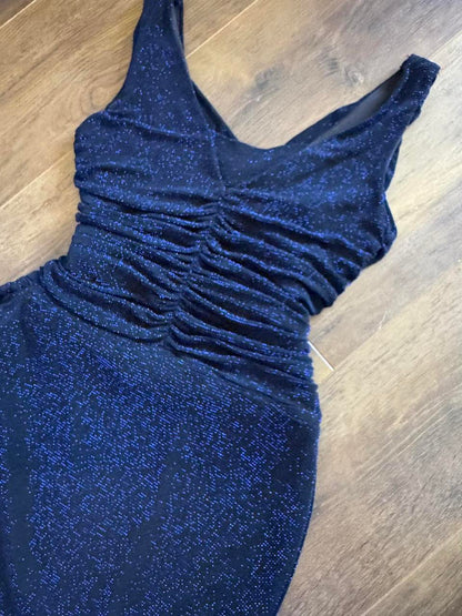 Black & blue metallic stretch evening dress uk 10
