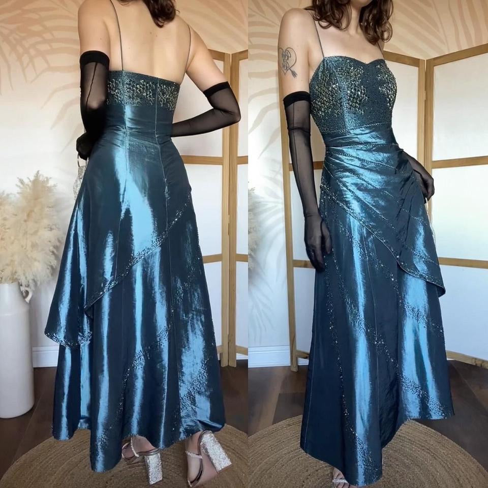 Petite Tiffany Bling icy blue a-line bead prom dress uk 16