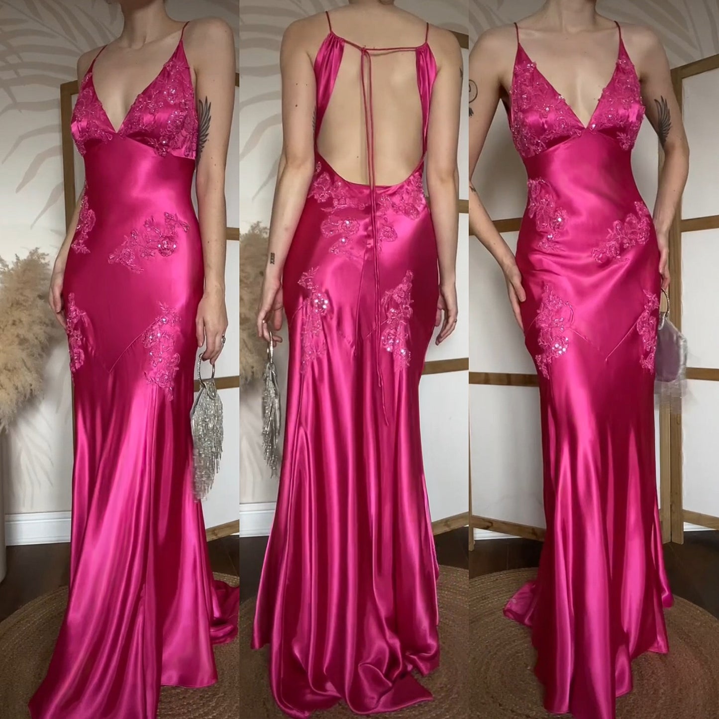 Niki Livas pink satin prom dress uk 10