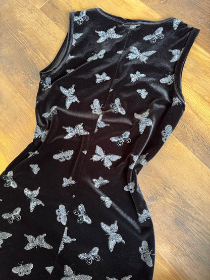Black velvet butterfly y2k evening dress uk 10