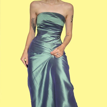 Green iridescent 100% silk 2 piece UK 8