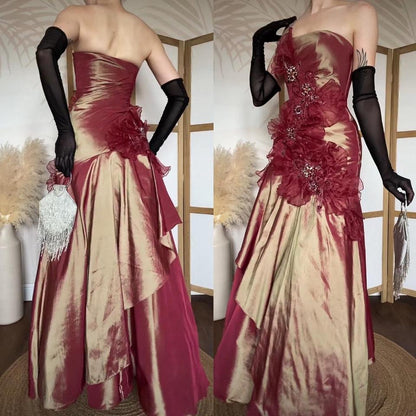 Strapless golden burgundy prom dress uk 6