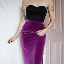 Load image into Gallery viewer, Frank Usher purple velvet maxi skirt UK 10
