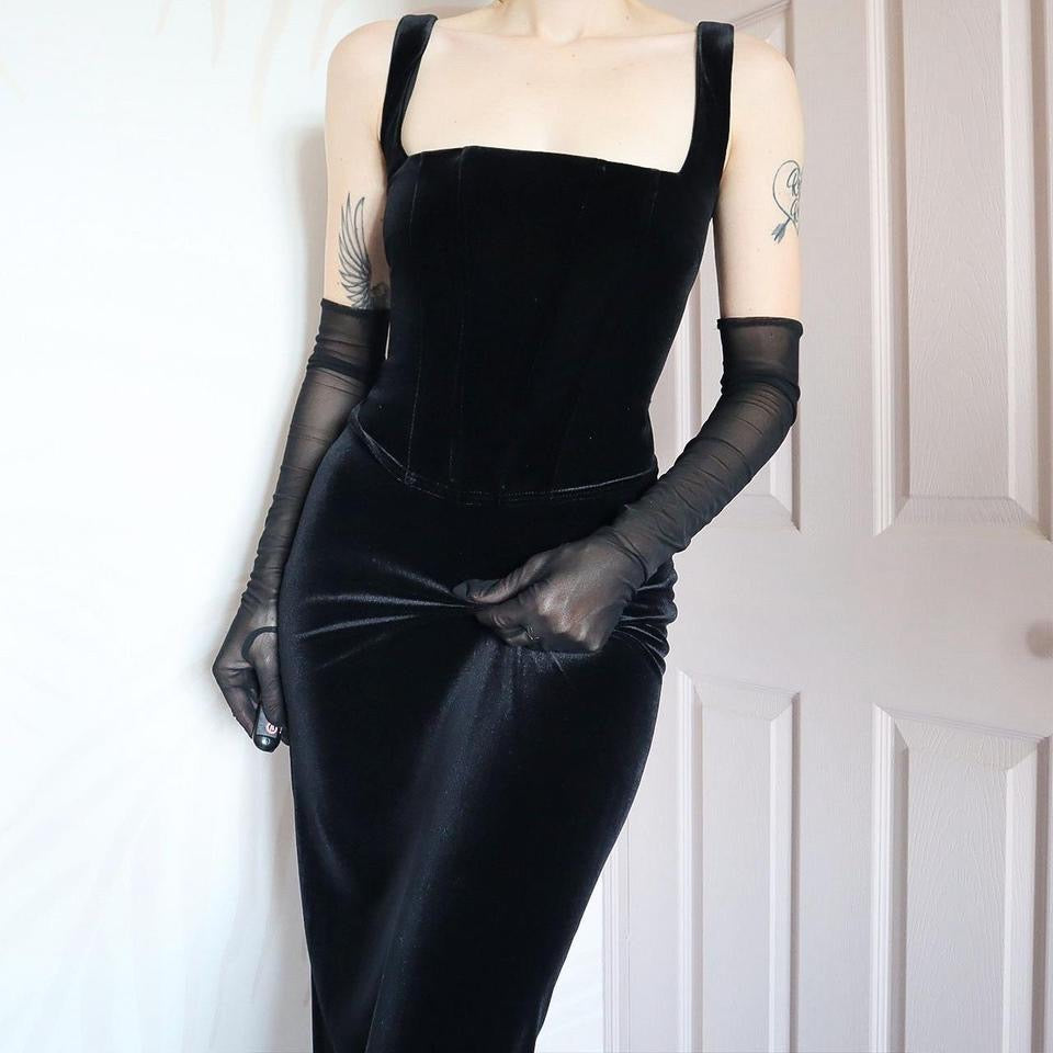 Black Debut velvet stretch 2 piece set UK 12