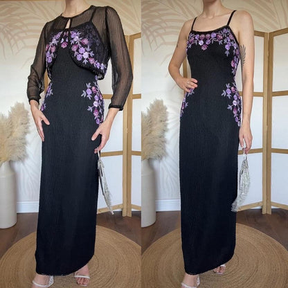 Black & purple silk beaded 2 piece uk 14